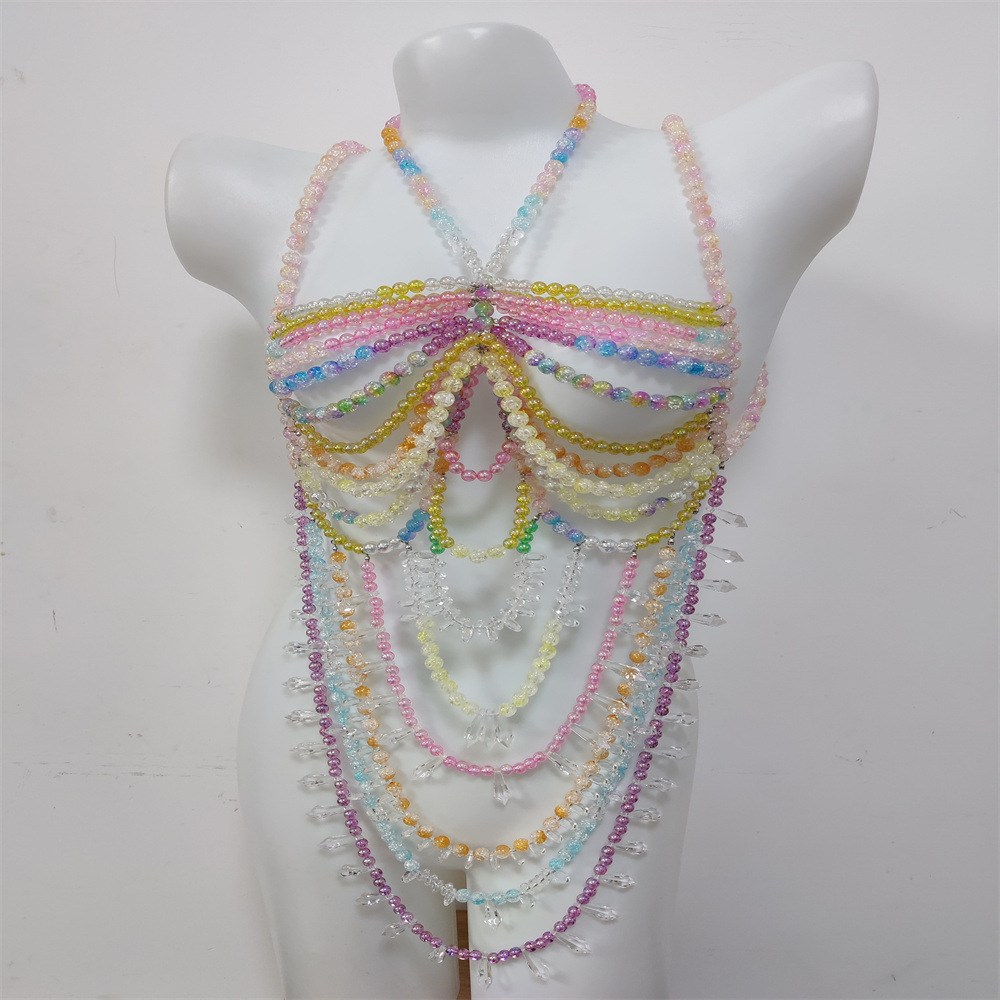 Body Jewelry Vest - 女性用アクリル多層スパイスチューブトップ、手作りパールボディジュエリー、クロスボーダー、セクシーなスパイス、ヨーロッパ、米国