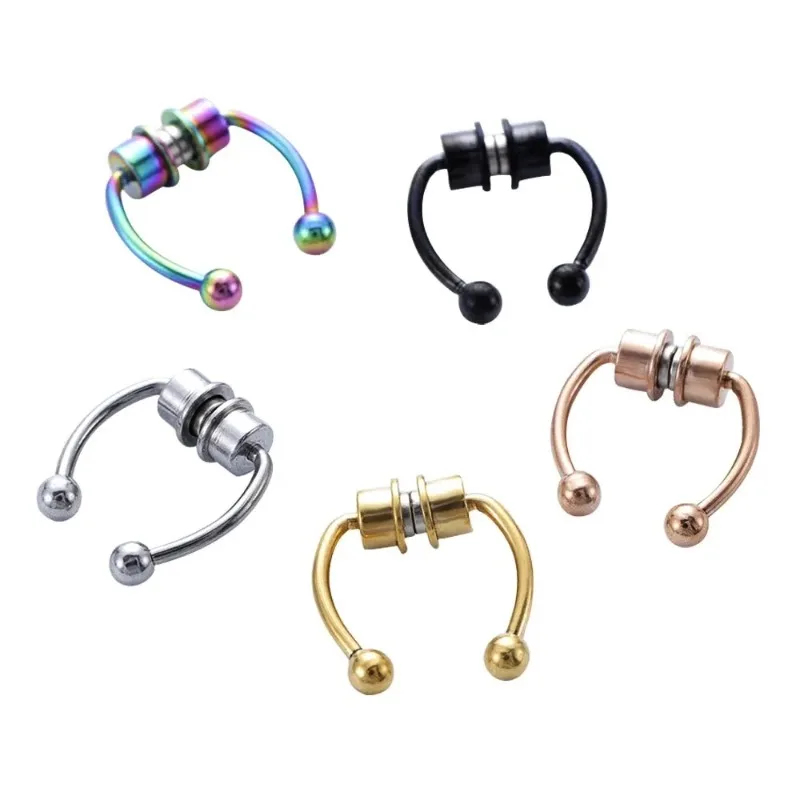 Body Jewelry Septum - 1/2/3 個の偽磁気鼻リング、フェイクピアス鼻リング、非ピアスセプタムリング、クリップオンステンレス鋼マグネットリング