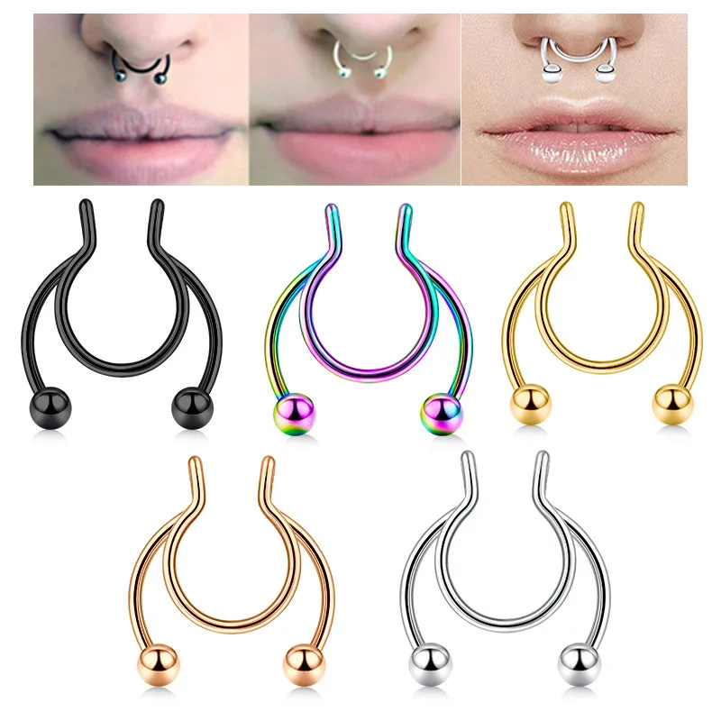 Body Jewelry Septum - U 字型偽鼻リングヒップフープセプタムロックステンレス鋼クリップ鼻リングフープシンプルなパンクスタイルボディジュエリー