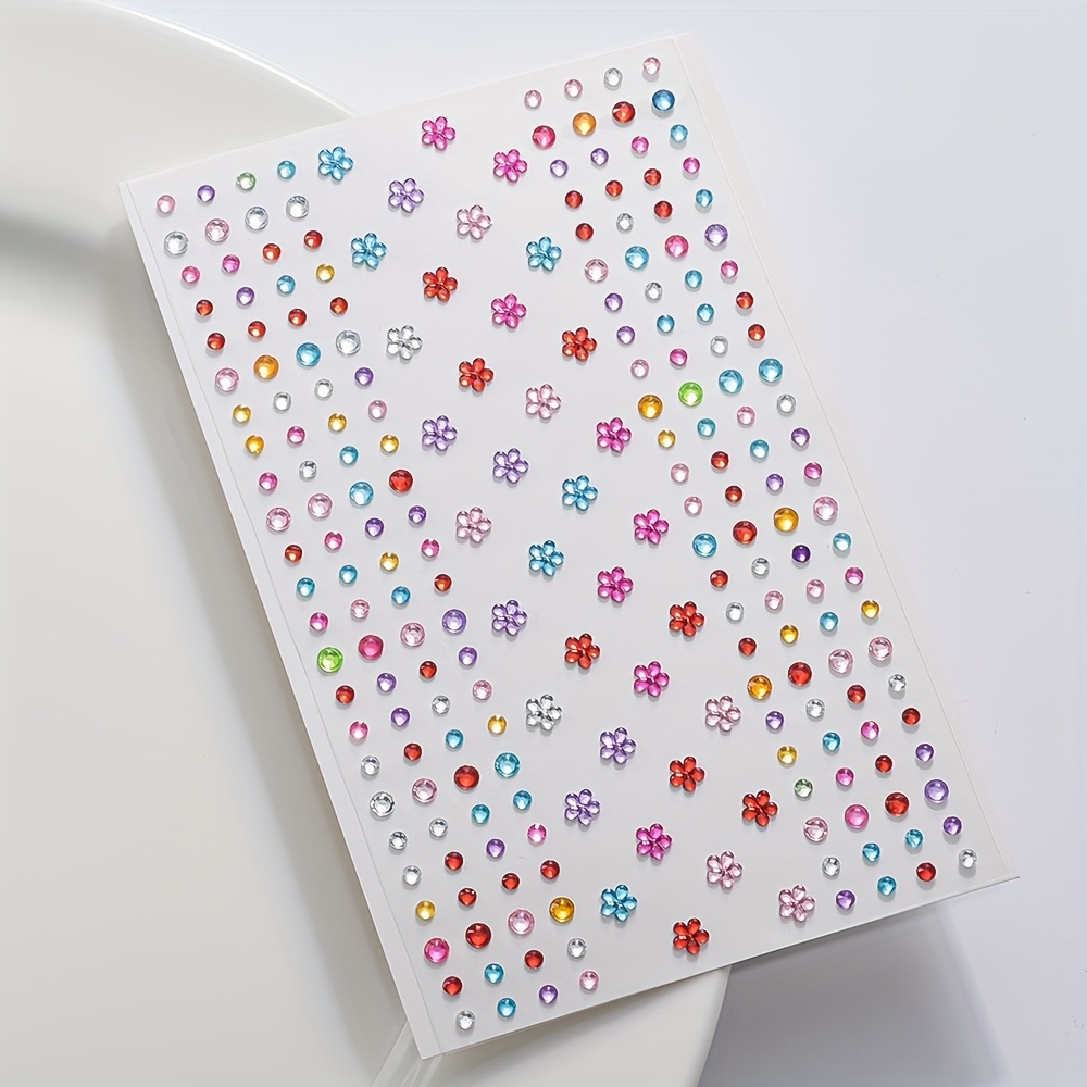 Body Jewelry Stickers - 1シート カラフルな光沢のあるラインストーンステッカー 宝石のようなフェイス用自己粘着ジュエリーステッカー DIYメイクアップ フェスティバル パーティー用