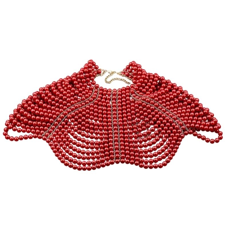 Body Chain Jewelry - 49MD エレガントな女性ショール多層ビーズチェストチェーンレイヤードネックレスボディジュエリー