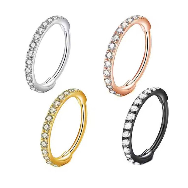 Body Jewelry Septum - 16GクリアCZノーズリングフープ 316Lサージカルステンレス シームレスシルバーセプタムリング クリッカージュエリー 軟骨イヤリング 耳ピアスフープ