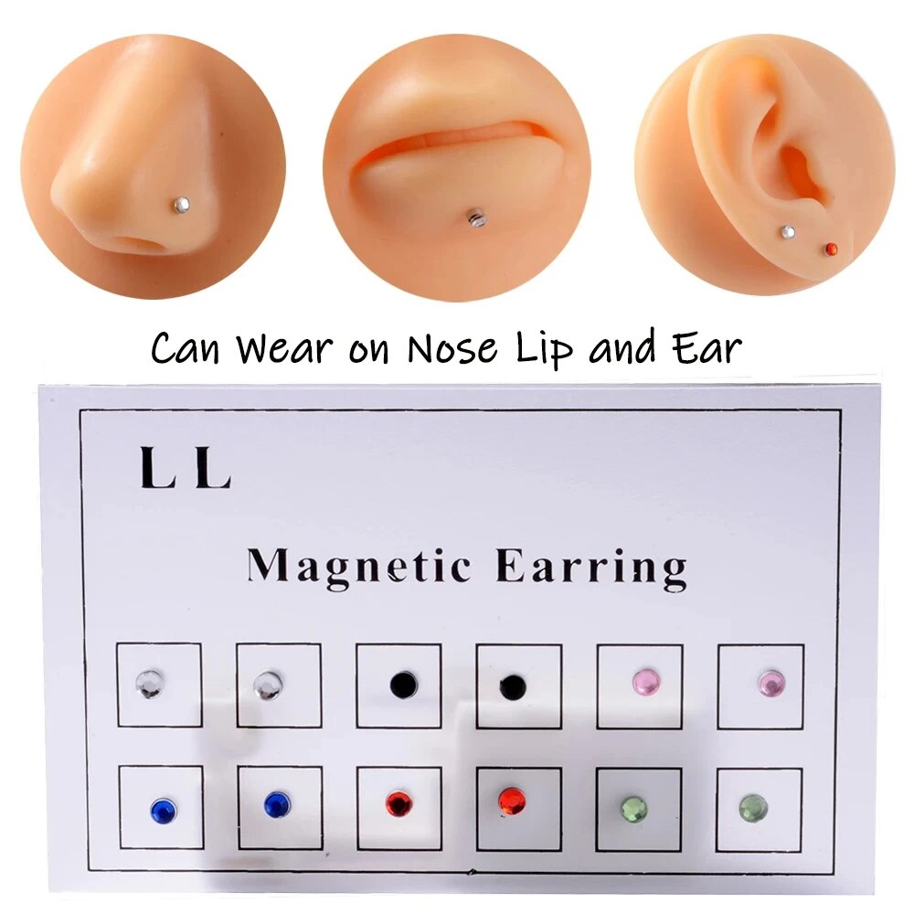 Body Jewelry Nose Ring - ドリルされていない磁気イヤリング,偽のイヤスタッド,耳珠,アンチエイジング,リップラベル,ノーズ,ジュエリー,カード,12個