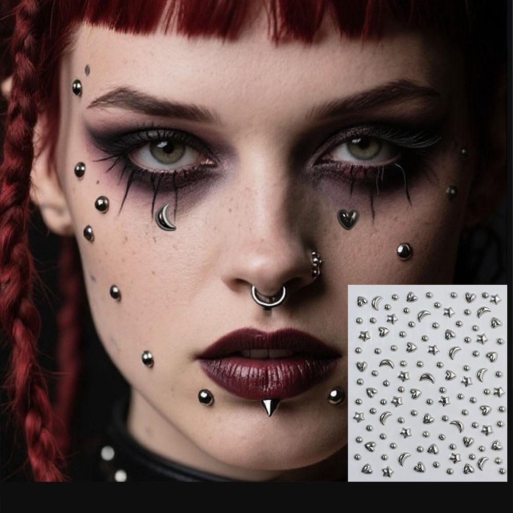 Body Jewelry Eyebrow - 1シートアクリルラインストーンステッカー、フェイクリップスタッド、眉毛や顔の装飾用、自己粘着性フェイクステッカー、ボディネイバージュエリー
