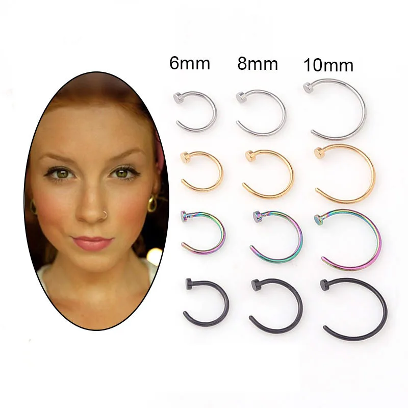 Body Jewelry Septum - 5個/ロット 20G ノーズリングフープ、6mm/8mm/10mm 低アレルギー性サージカルステンレス鋼製 鼻/唇/トラガス用スタッカブルピアスジュエリー