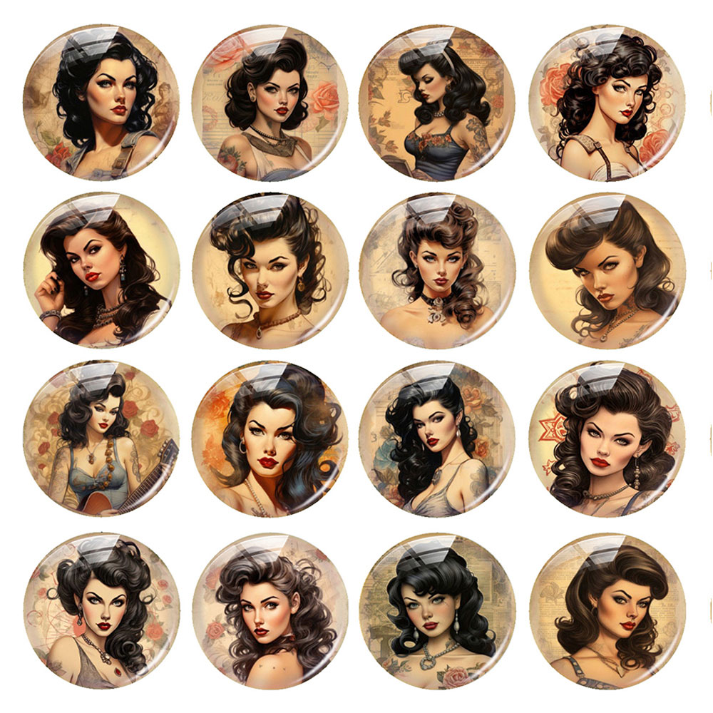 Body Jewelry Stickers - ランダムミックスラウンド/オーバル/スクエアヴィンテージタトゥー入り女性ガールフラワーフォトガラスカボションフラットバックデモカメオDIYジュエリー製作用