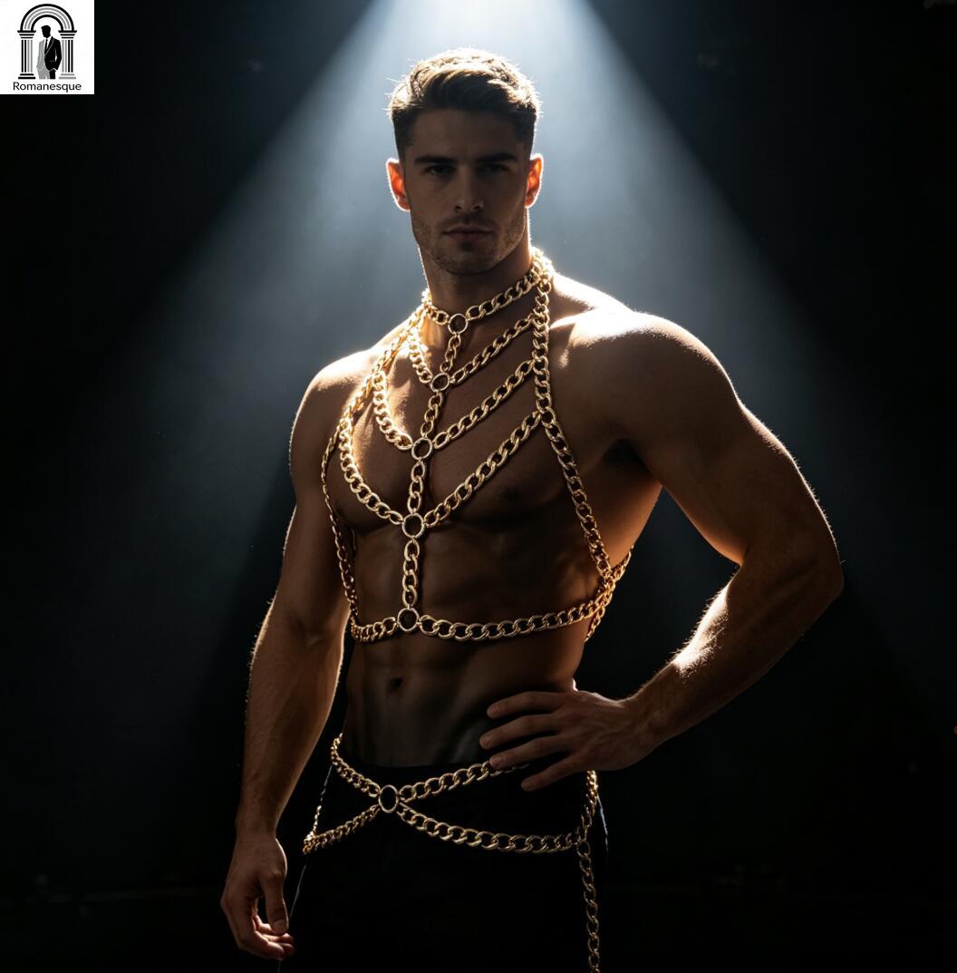 Body Jewelry Vest - メンズシルバー厚いチェーンボディハーネスホルターネックチェストケージトップ調節可能なウエストチェーンベストナイトクラブレイブパーティーボディジュエリー