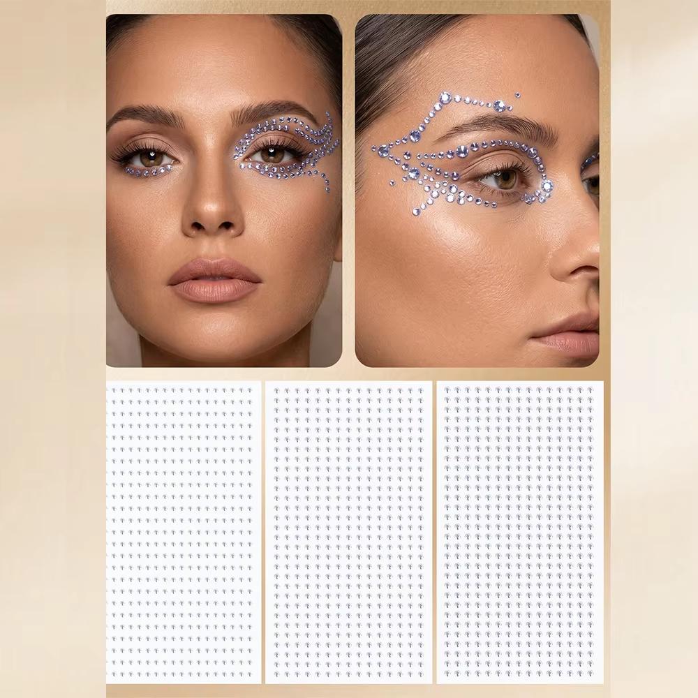 Body Jewelry Stickers - フェイクノーズリング、フェイスジェム、ヘアジェム、粘着式フェイスジュエル、アイジュエル、ラインストーン、2/2.5/3mm DIYフェイスジェム、貼り付けタイプ