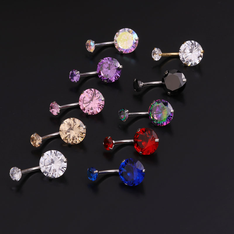 Body Jewelry For Sensitive Skin - 14G ベリーボタンリング サージカルステンレススチール ラウンドキュービックジルコニア ネーブルバーベルスタッド ボディピアスジュエリー