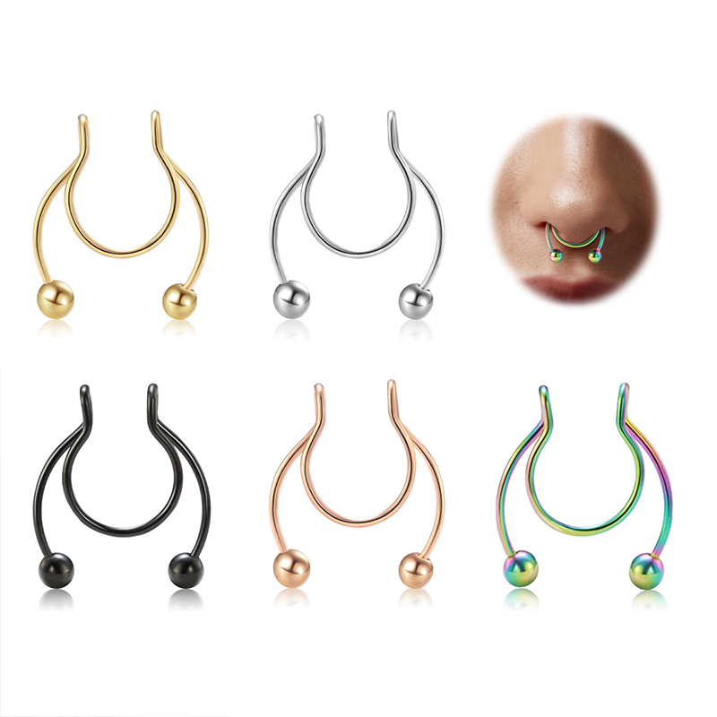 Body Jewelry Septum - 20Gフェイクノーズリング、クリップ式ステンレス鋼製セプタムジュエリー、非ピアス式フェイク軟骨リップノーズリング、ピアスジュエリー