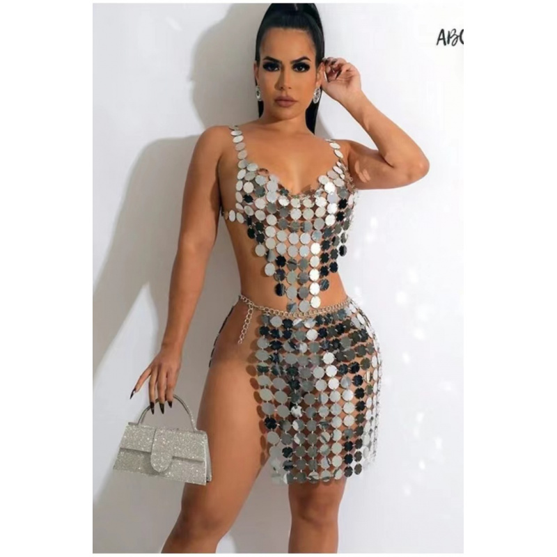Body Jewelry Vest - 女性用ボディジュエリーベスト アクリルスパンコール チェストチェーン セクシービキニ スカートチェーン ブラチェーン
