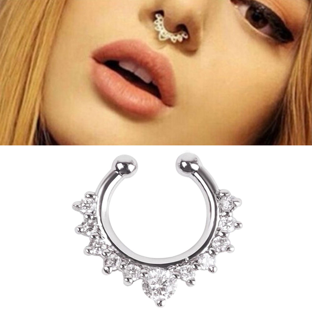 Body Jewelry Septum - ジルコニアクリスタル合金シルバーフェイクセプタムノーズリングボディジュエリー、パーティーファッションギフト用ノーズリングボディジュエリー