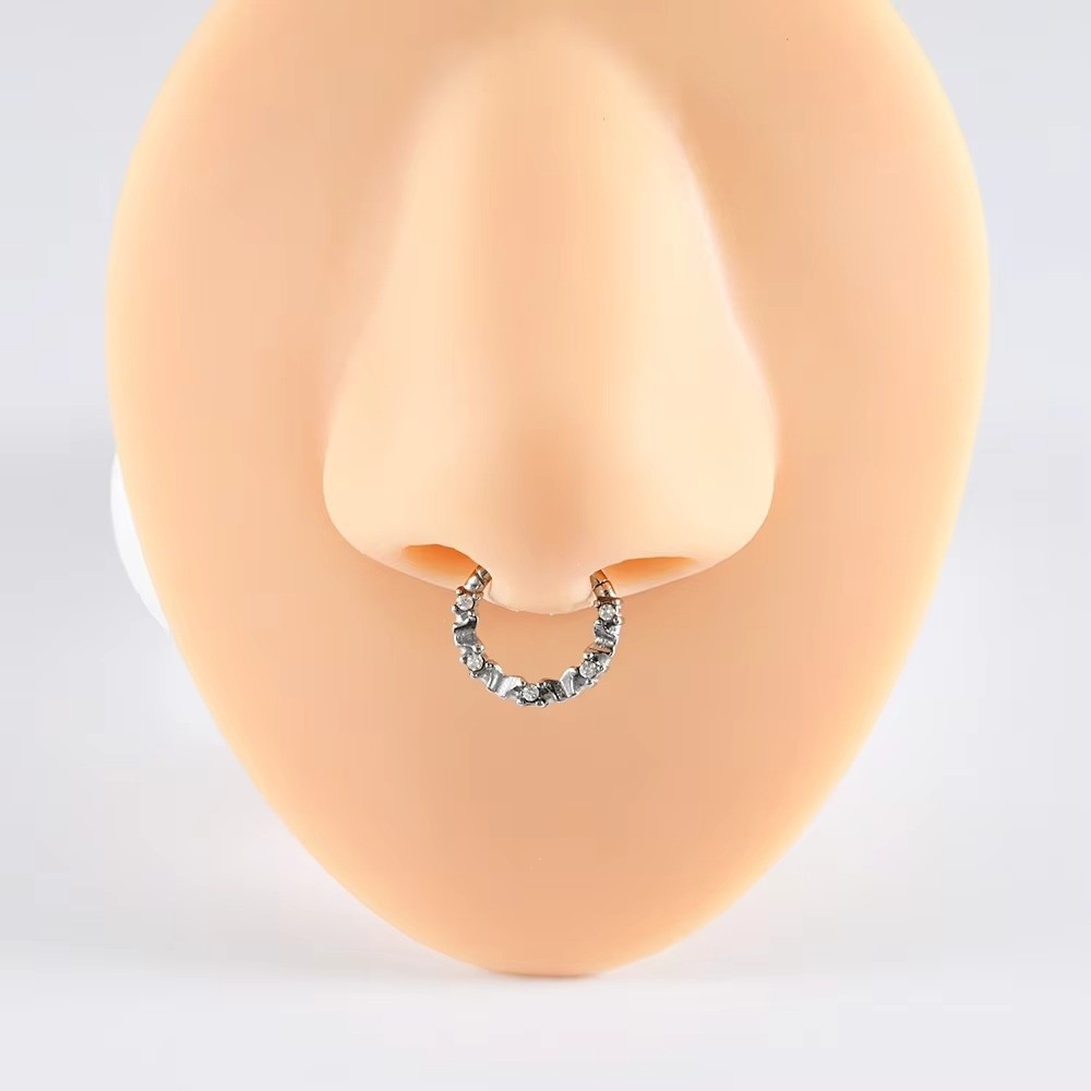 Body Jewelry Septum - 1個 ステンレス製 セプタムクリッカーリング スカルバインデザイン ハートジルコン ボディピアスジュエリー