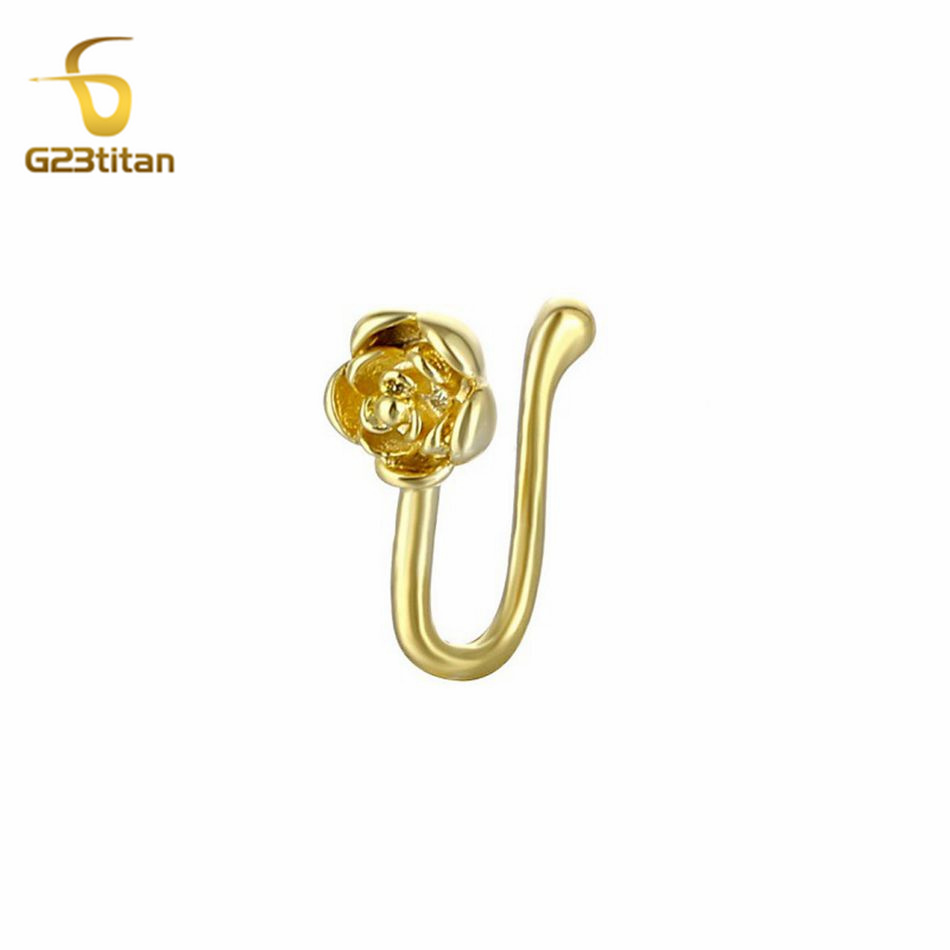 Body Jewelry Nose Ring - 1pc クリスタル銅ローズノーズクリップ U 字型フェイクピアスゴールドカラー CZ ジルコンノーズリング耳クリップカフジュエリー装飾品