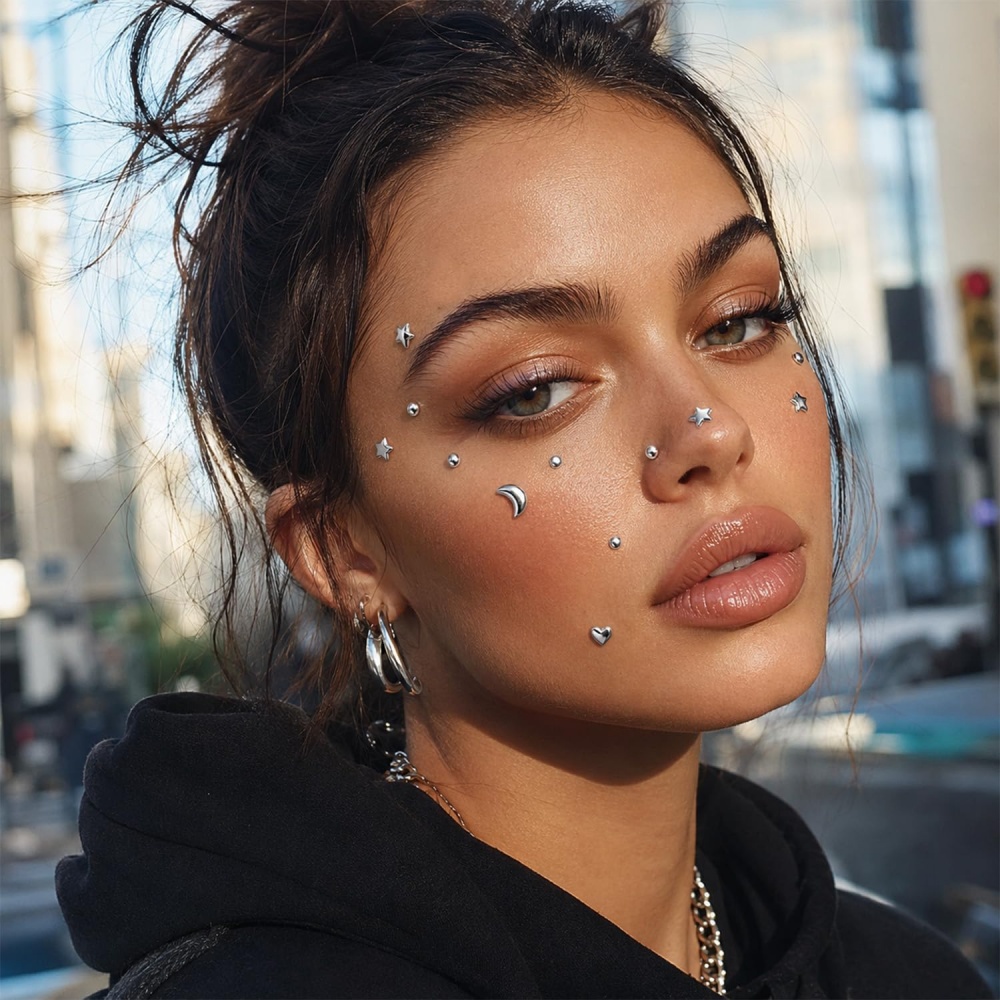 偽穿孔ボール貼り鼻釘偽眉毛唇カフメデューサリップ釘粘着星面宝 - Body Jewelry Eyebrow のレビューと価格