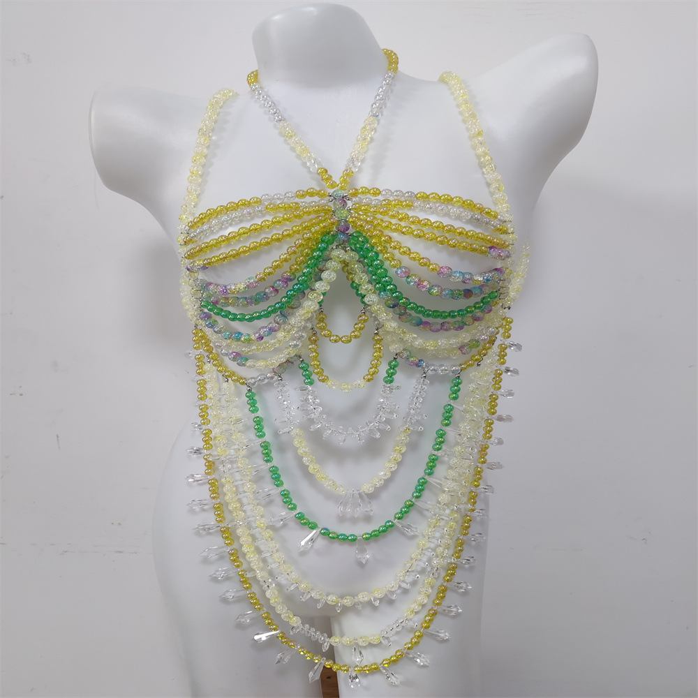 女性用アクリル多層スパイスチューブトップ、手作りパールボディ - Body Jewelry Vest のレビューと価格