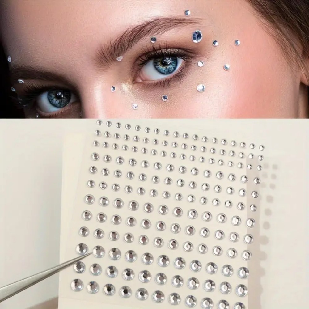 165 個の自己粘着ラインストーンステッカー、白いラウンド宝 - Body Jewelry Stickers のレビューと価格