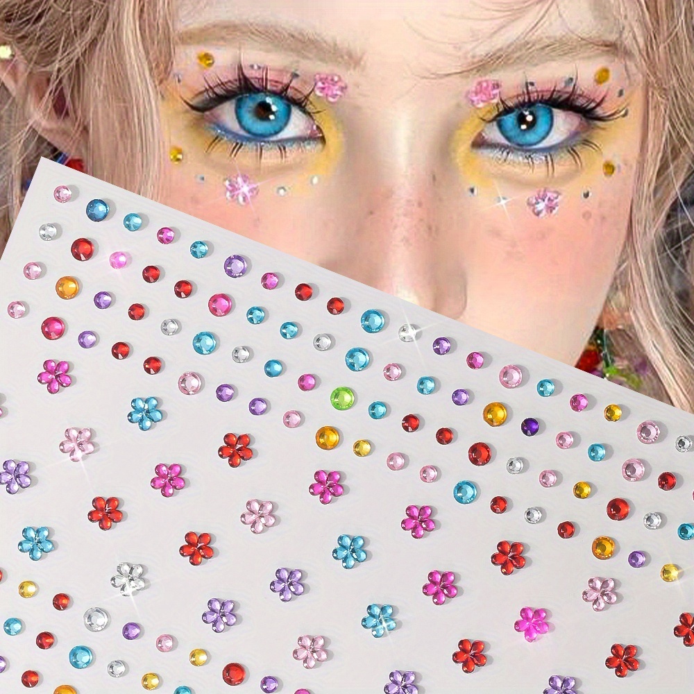 1シート カラフルな光沢のあるラインストーンステッカー 宝石 - Body Jewelry Stickers のレビューと価格