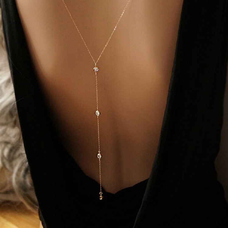 ラインストーン付きセクシーな女性用バックチェーンネックレス、 - Body Chain Jewelry のレビューと価格