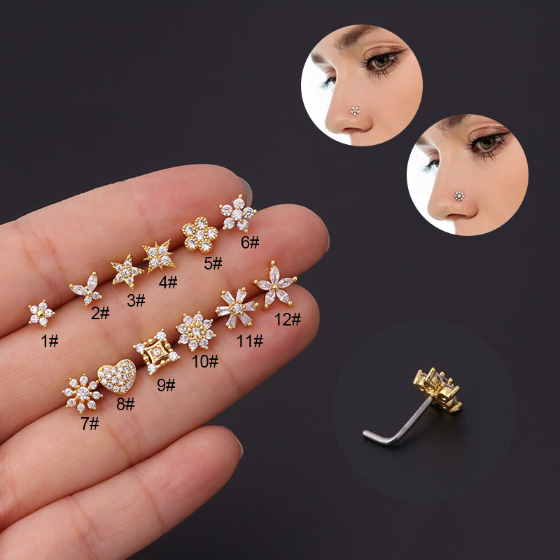 女性用ステンレス鋼のイヤリング,ピアス,花,インド,ヘリック - Body Jewelry Indian のレビューと価格