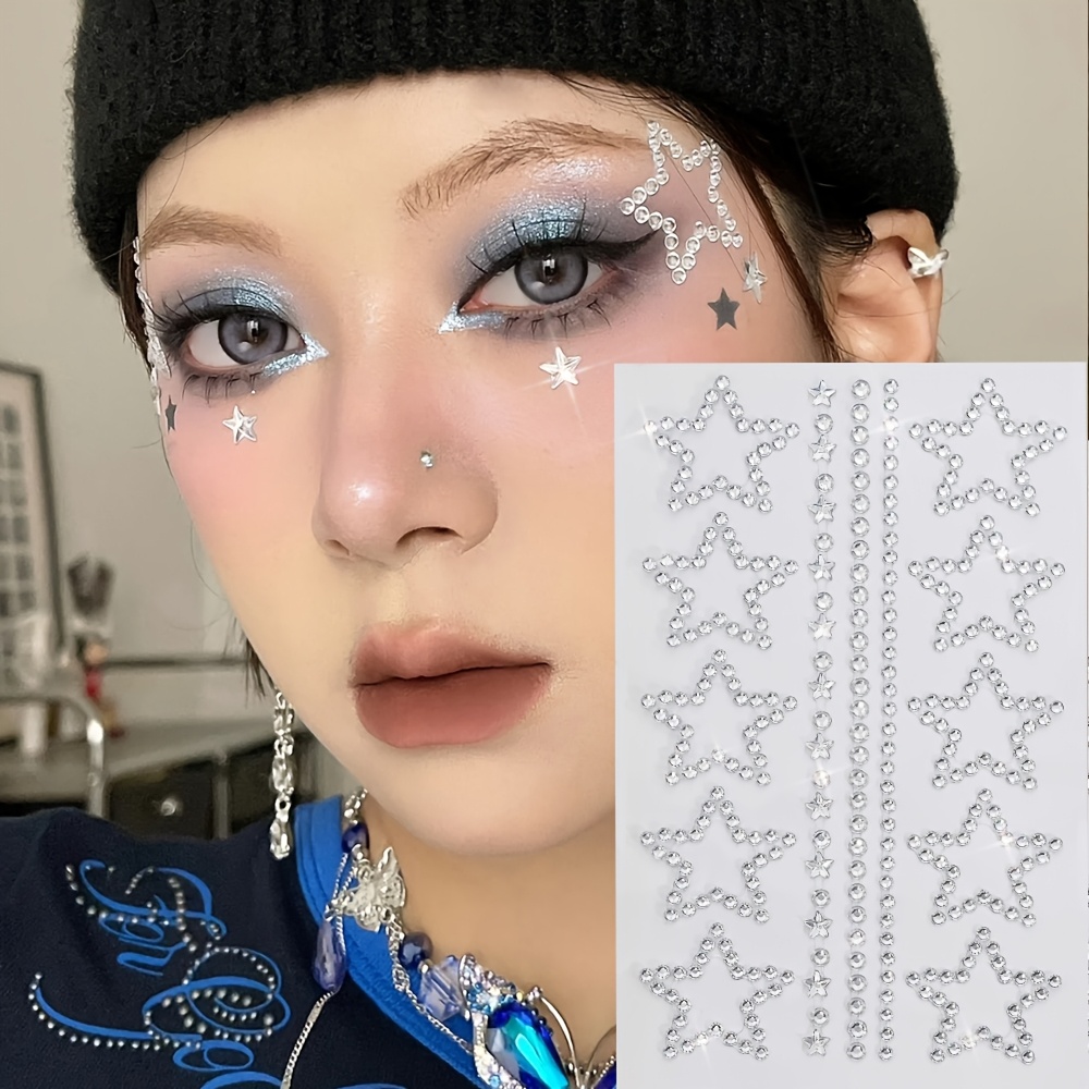 1/2シート スターラインストーンステッカー 自己粘着性 グ - Body Jewelry Stickers のレビューと価格