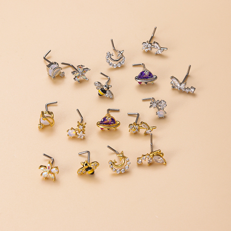 316l外科用ステンレス鋼cz鼻スタッド、カラフルなインドの - Body Jewelry Indian のレビューと価格