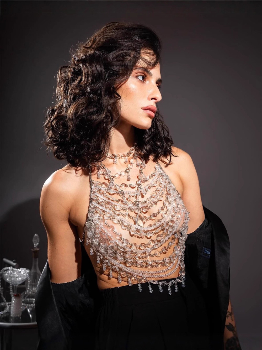 手作りビーズベストクリアクリスタルペンダントホルタートップシ - Body Jewelry Vest のレビューと価格