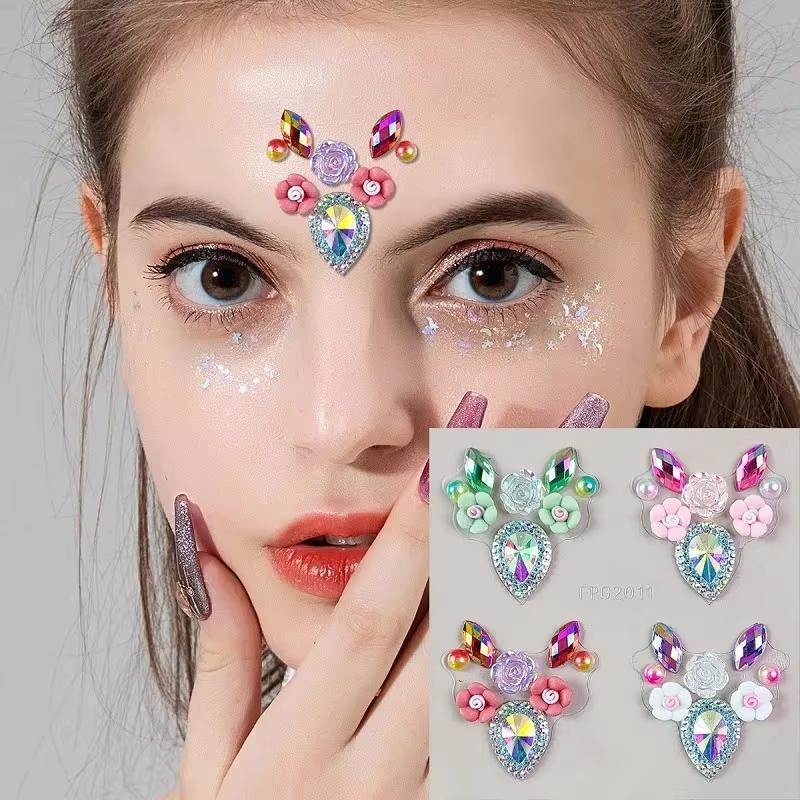 レイブメイクアップ 3D フェイスラインストーンステッカー  - Body Jewelry Eyebrow のレビューと価格