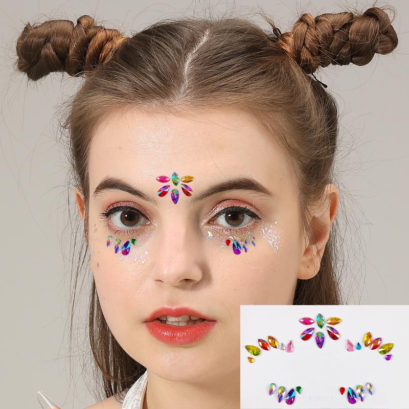 レイブメイクアップ 3D フェイスラインストーンステッカー  - Body Jewelry Eyebrow のレビューと価格