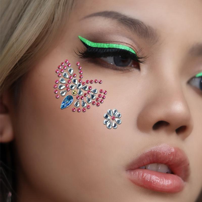 レイブメイクアップ 3D フェイスラインストーンステッカー  - Body Jewelry Eyebrow のレビューと価格
