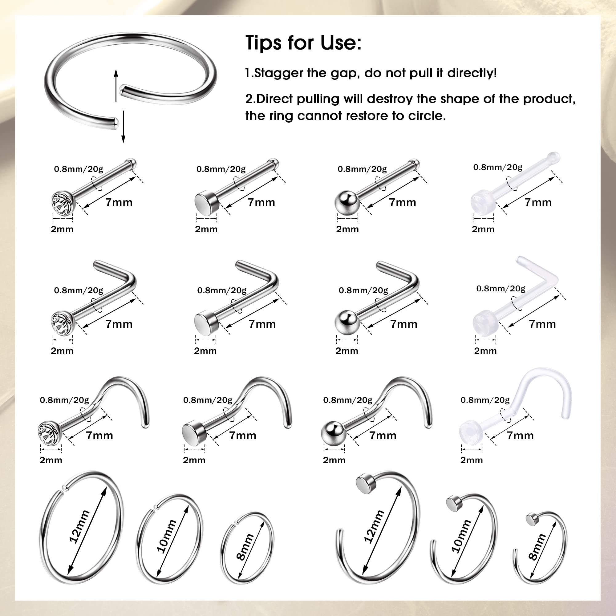 1 個低刺激性鼻リングスタッド敏感肌用 20 グラムフープ女 - Body Jewelry For Sensitive Skin のレビューと価格