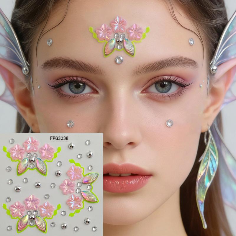 フェイスジュエルステッカー 虹色ラインストーン 自己粘着式  - Body Jewelry Eyebrow のレビューと価格