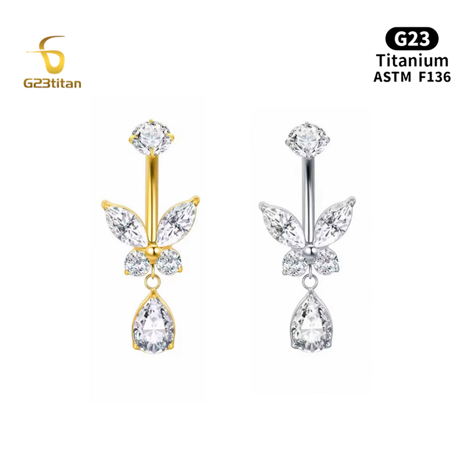 チタン製バタフライベリーボタンリング 低アレルギー性 14G - Body Jewelry For Sensitive Skin のレビューと価格