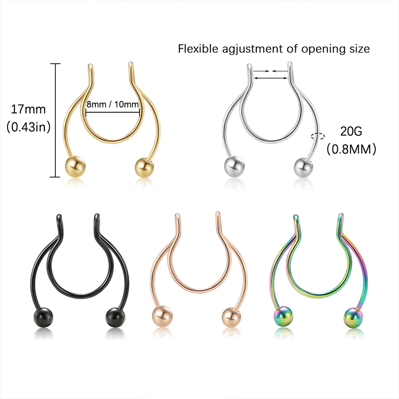 20Gフェイクノーズリング、クリップ式ステンレス鋼製セプタム - Body Jewelry Septum のレビューと価格