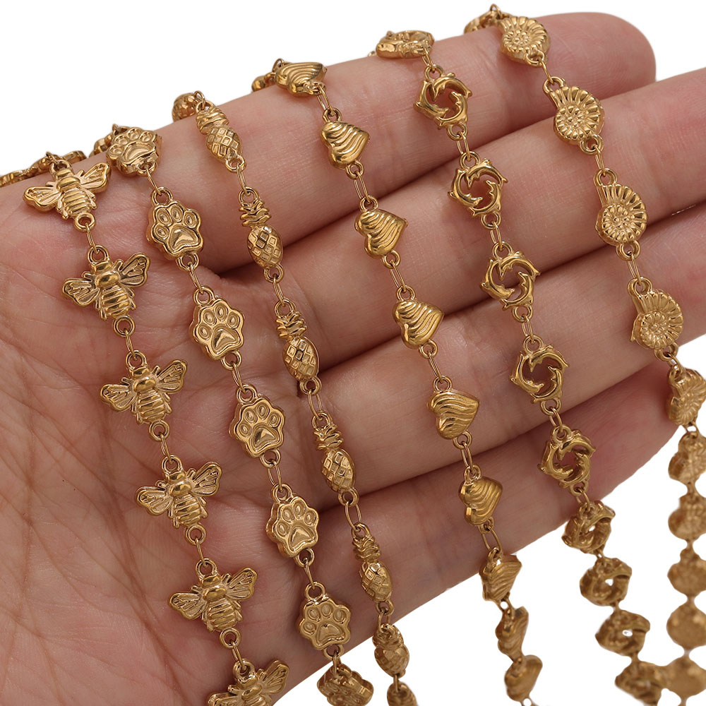 1M PVDゴールドステンレススチール製ハートスターフラワー - Body Chain Jewelry のレビューと価格