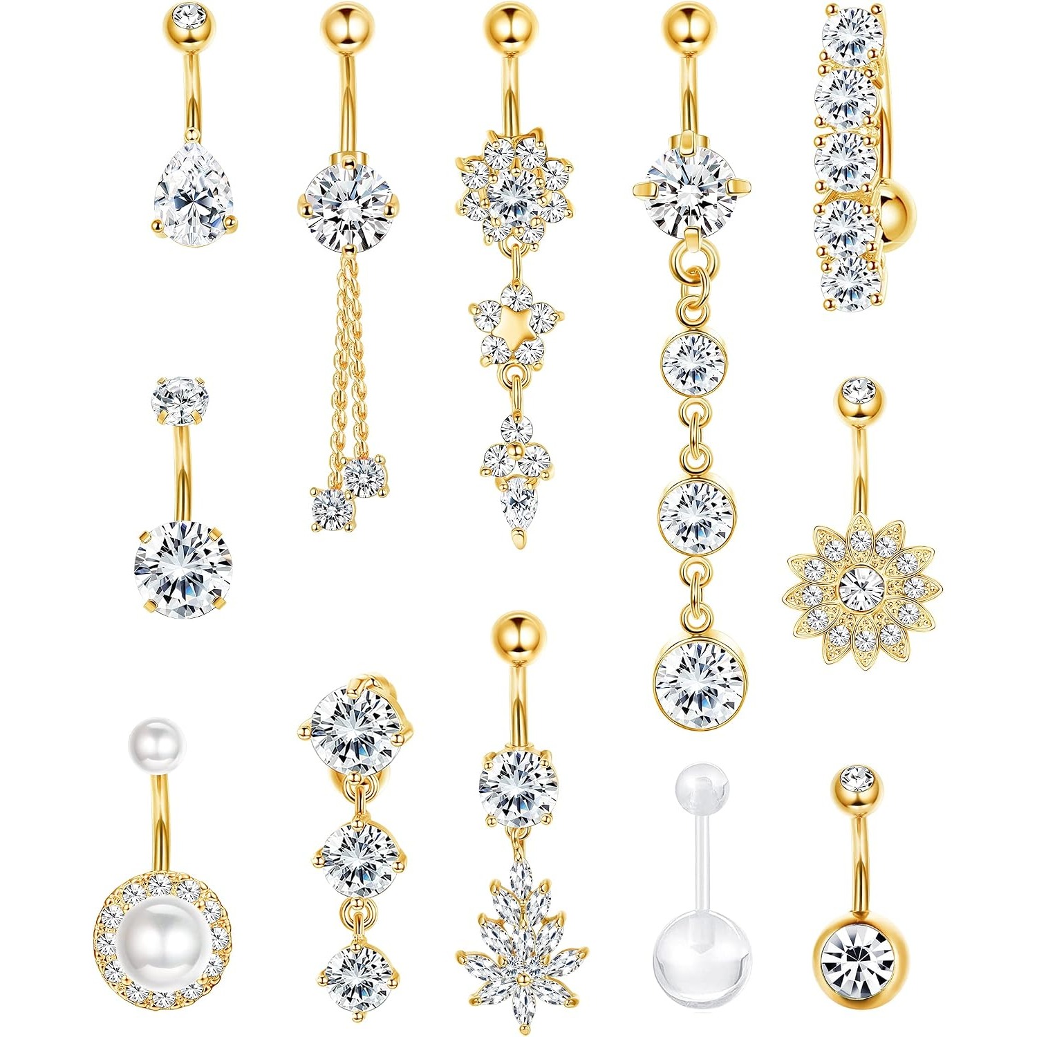 FASACCO 1個 14G ベリーボタンリング ダングル  - Body Jewelry For Sensitive Skin のレビューと価格