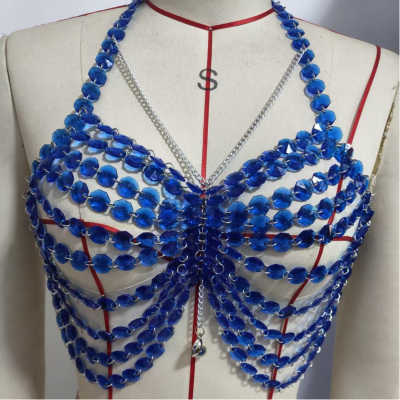 女性ボディチェストチェーンファッションセクシーな完全手作りビ - Body Jewelry Vest のレビューと価格