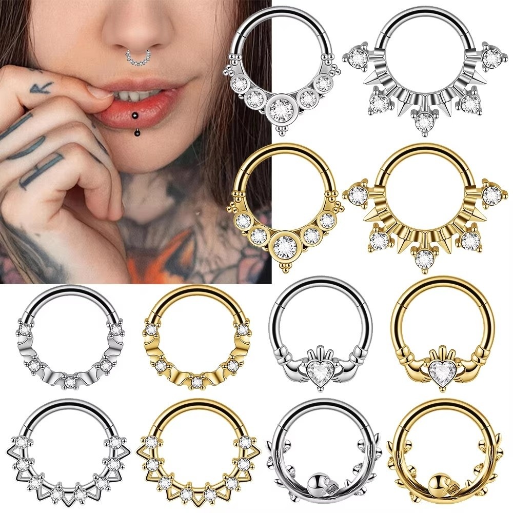 1個 ステンレス製 セプタムクリッカーリング スカルバインデ - Body Jewelry Septum のレビューと価格