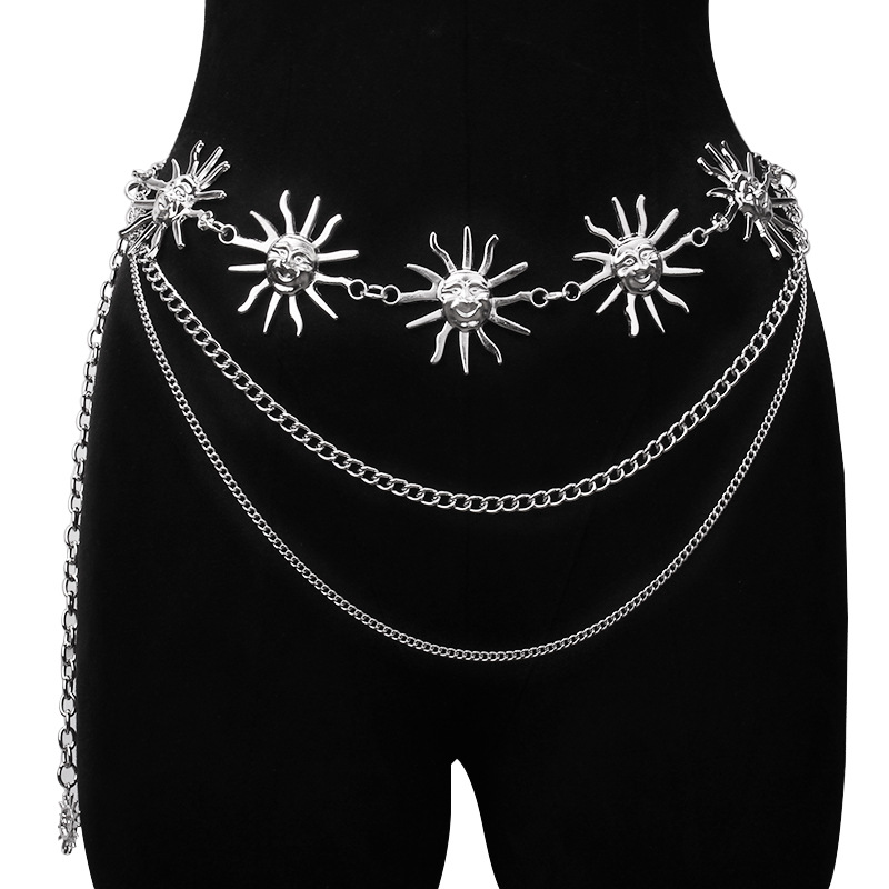 チャンキーな多層パンクゴシックムーンサンウエストチェーンメタ - Body Chain Jewelry のレビューと価格