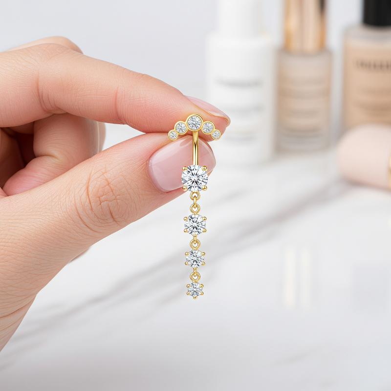 5個入り ステンレス製ラインストーンベリーボタンリング ハー - Body Jewelry For Sensitive Skin のレビューと価格