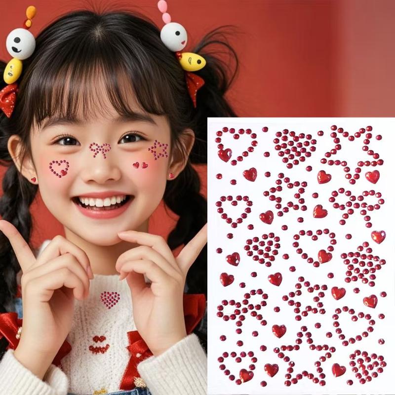 1枚入り カラフルな粘着式フェイスラインストーンステッカー  - Body Jewelry Stickers のレビューと価格