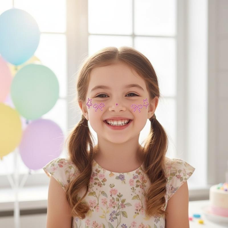 1枚入り カラフルな粘着式フェイスラインストーンステッカー  - Body Jewelry Stickers のレビューと価格