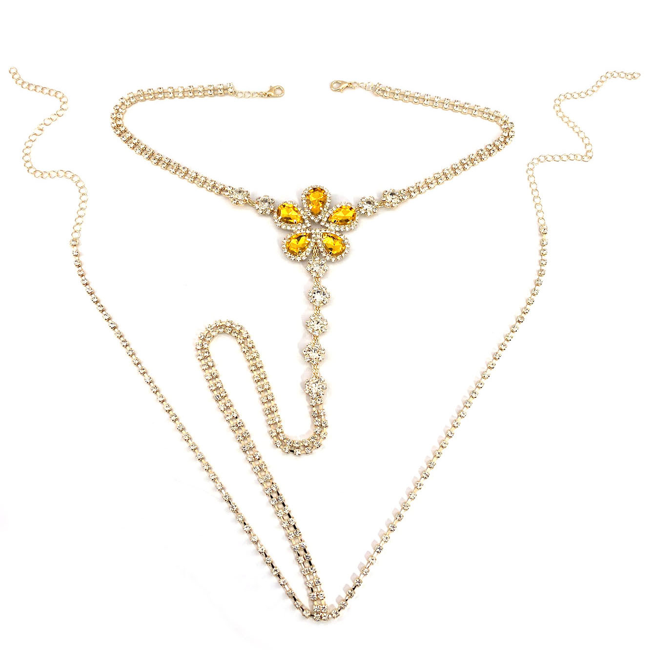 女性のための花の形をしたラインストーンのひも,セクシーなボデ - Body Chain Jewelry のレビューと価格