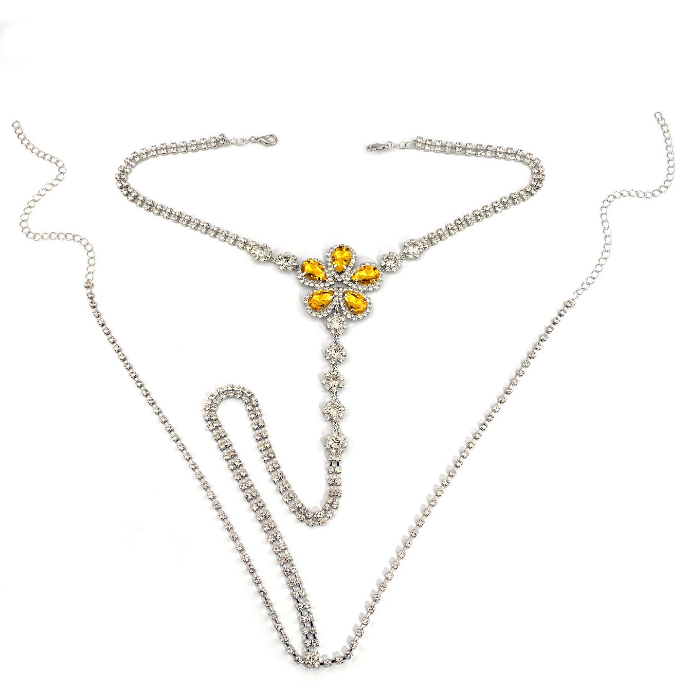 女性のための花の形をしたラインストーンのひも,セクシーなボデ - Body Chain Jewelry のレビューと価格