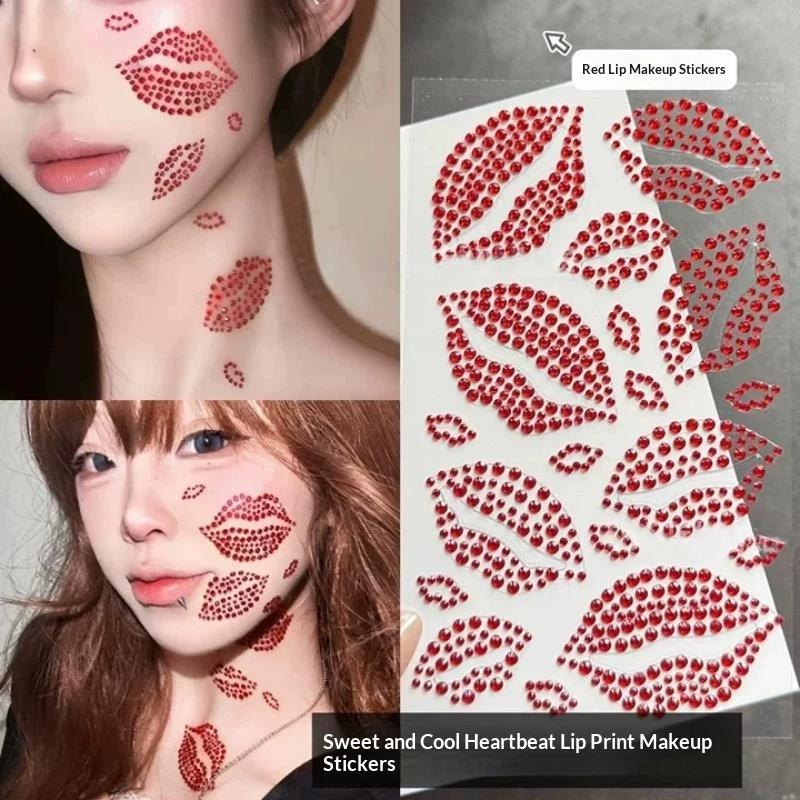 1 シートリアルなレッドキスリップラインストーンステッカーセ - Body Jewelry Stickers のレビューと価格