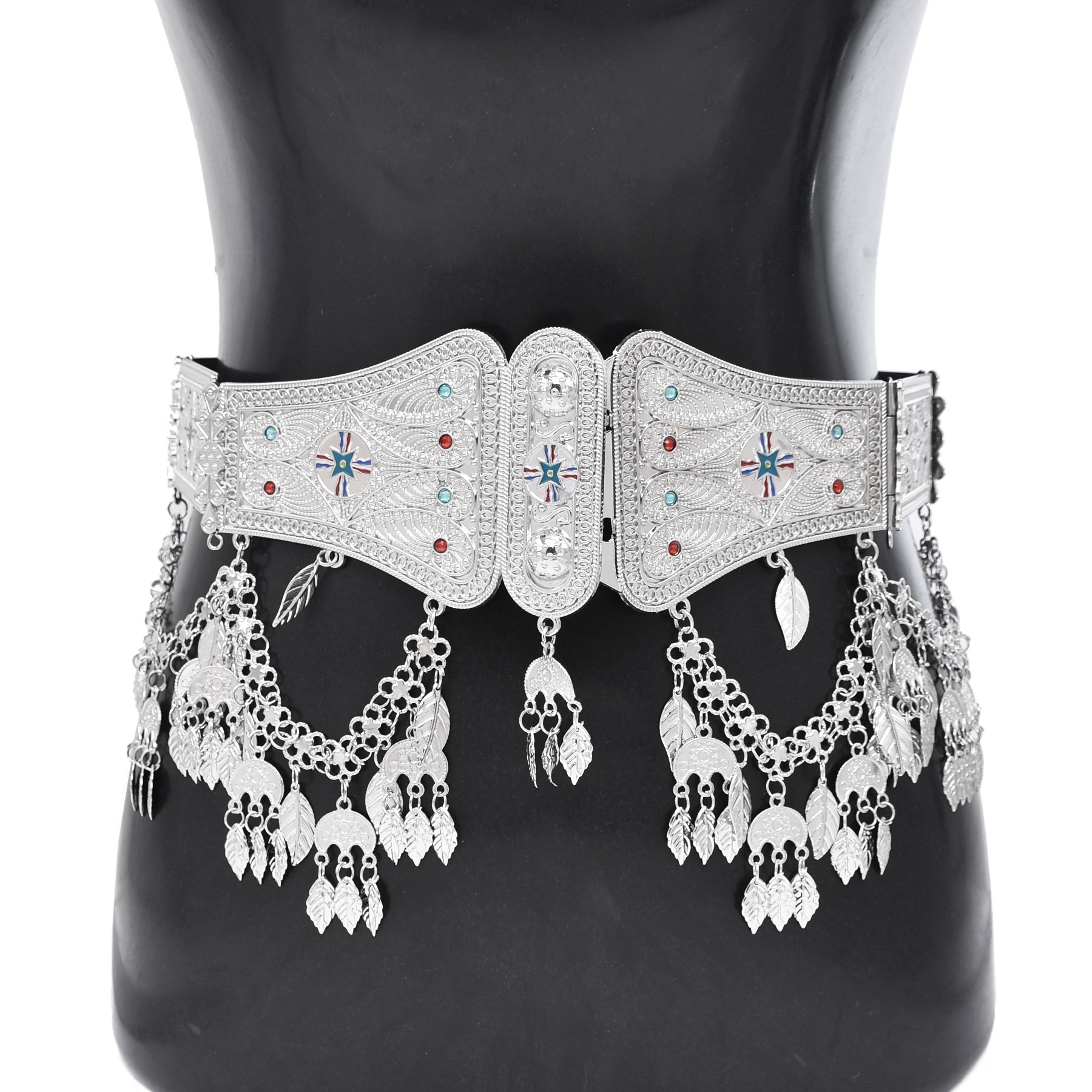 女性と男性のためのシルバーメッキのモロッコのカフタンベルト, - Body Jewelry Indian のレビューと価格